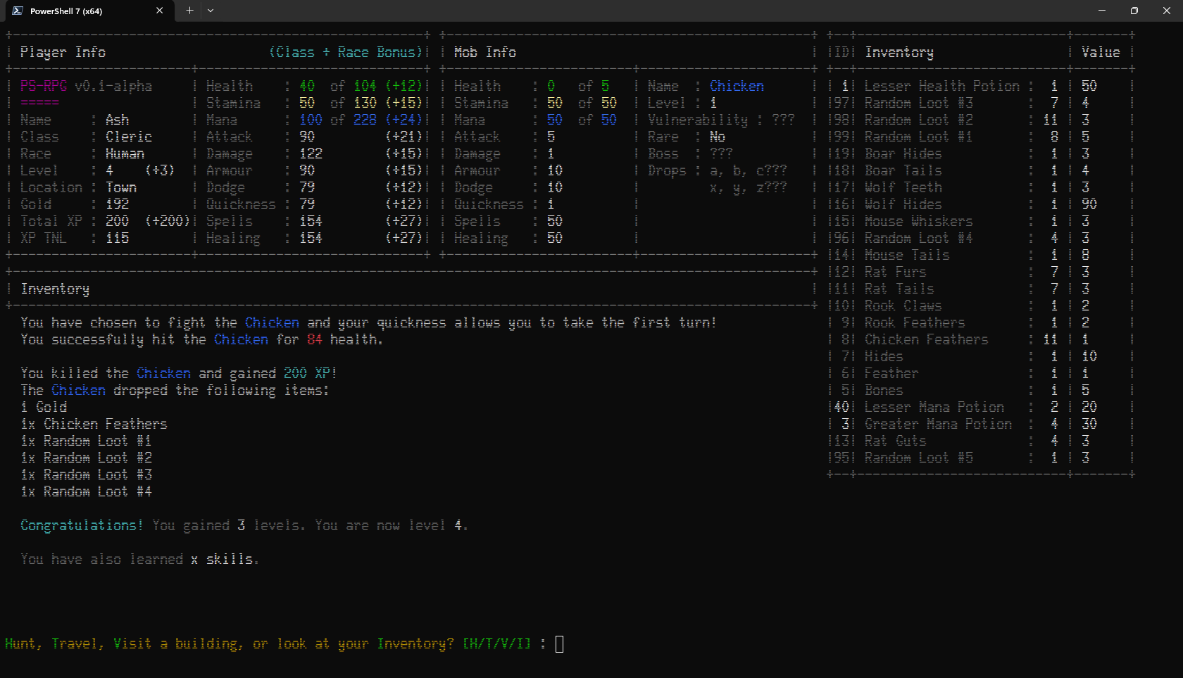 PS-RPG Combat (running in Windows Terminal with PowerShell 7+)